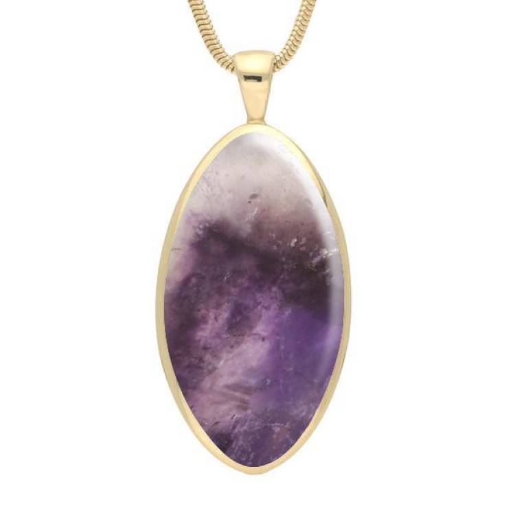 9ct Yellow Gold Blue John Large Oval Necklace - Yellow Gold