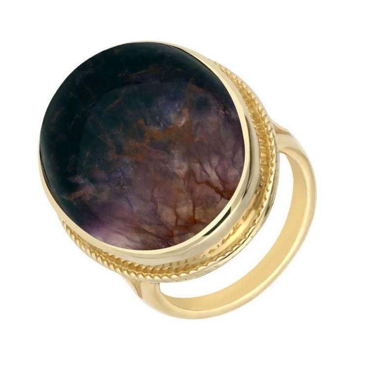 9ct Yellow Gold Blue John Large Rope Edged Ring