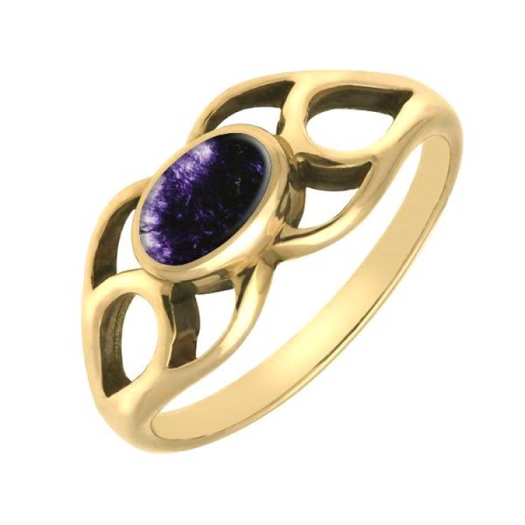 9ct Yellow Gold Blue John Lattice Ring - Yellow Gold