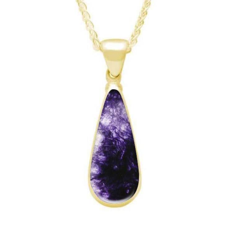 9ct Yellow Gold Blue John Long Pear Necklace - Yellow Gold