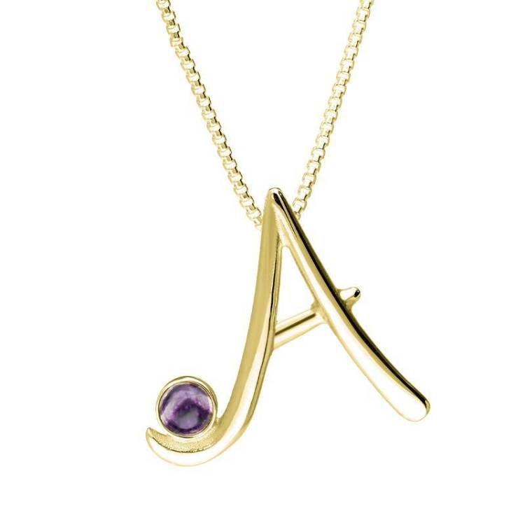 9ct Yellow Gold Blue John Love Letters Initial A Necklace - Yellow Gold