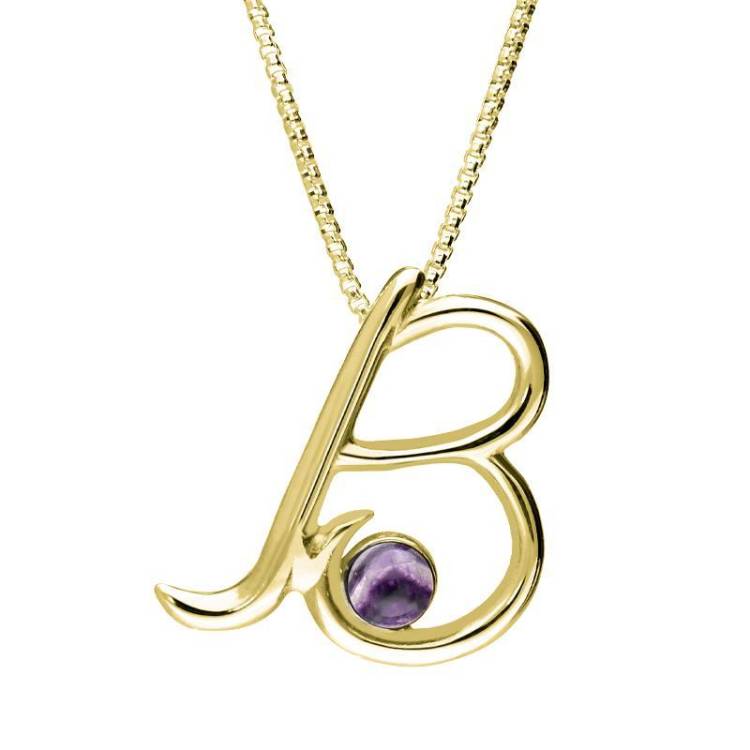 9ct Yellow Gold Blue John Love Letters Initial B Necklace - Yellow Gold