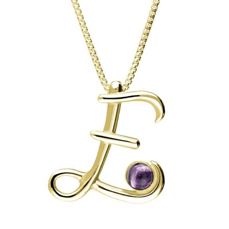 9ct Yellow Gold Blue John Love Letters Initial E Necklace - Yellow Gold