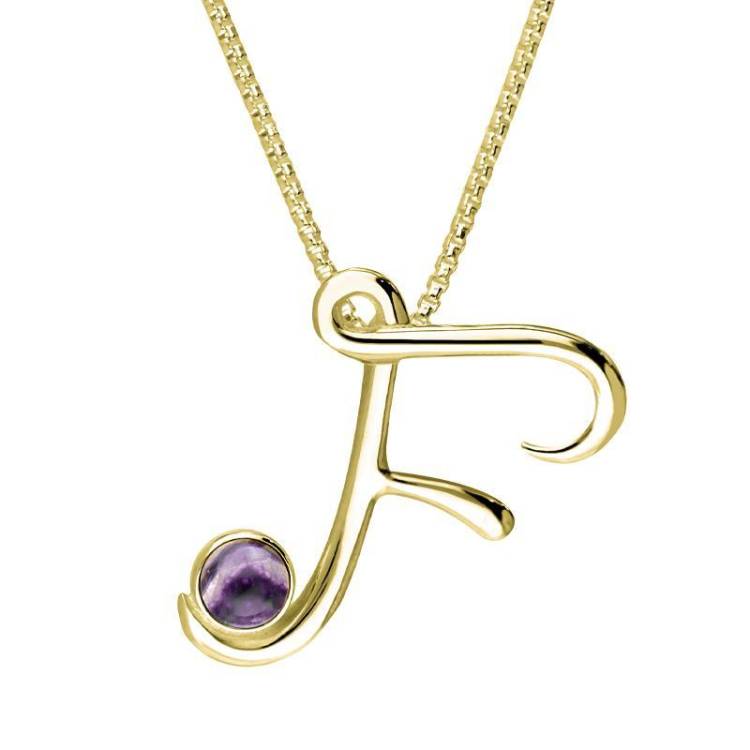 9ct Yellow Gold Blue John Love Letters Initial F Necklace - Yellow Gold