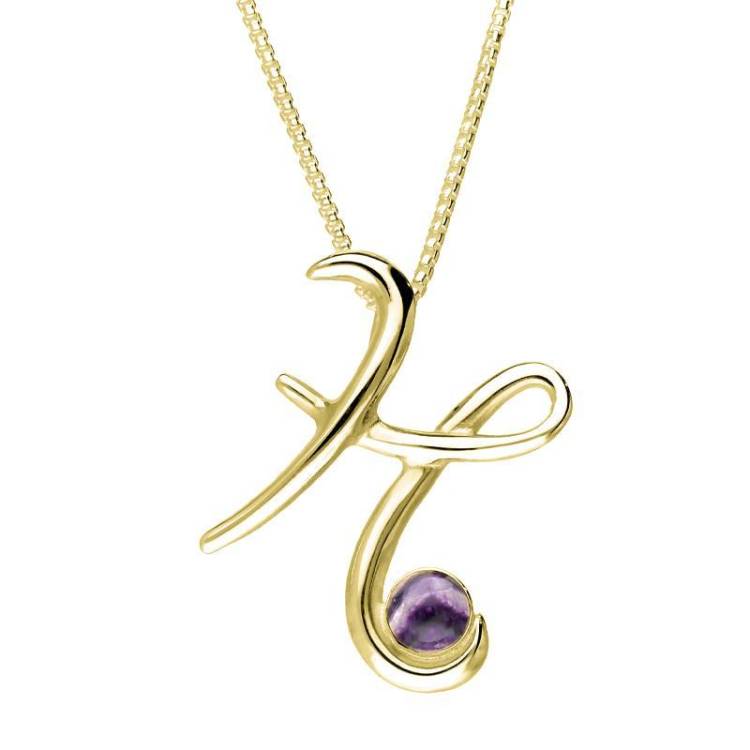 9ct Yellow Gold Blue John Love Letters Initial H Necklace - Yellow Gold