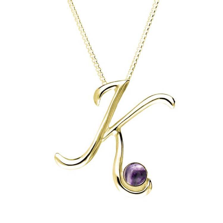 9ct Yellow Gold Blue John Love Letters Initial K Necklace - Yellow Gold