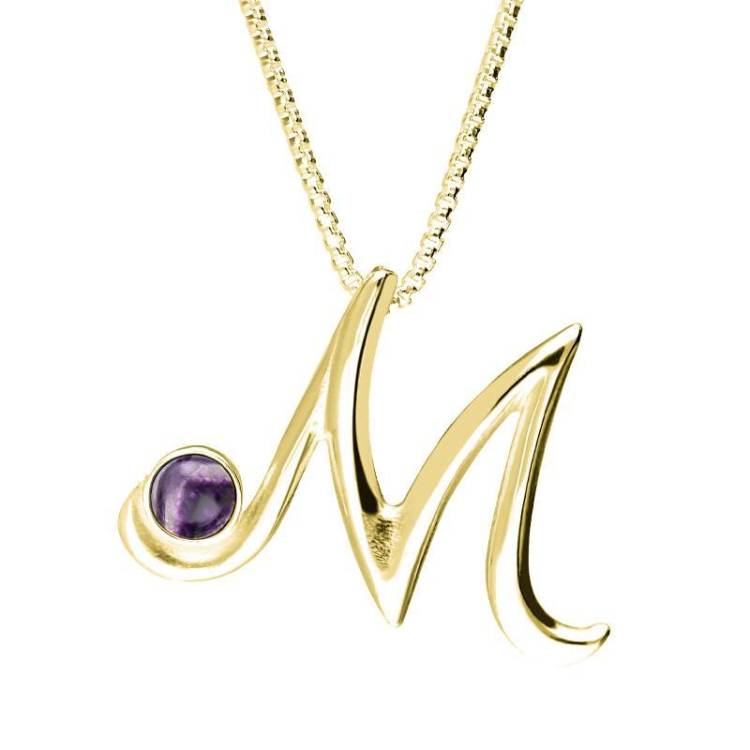 9ct Yellow Gold Blue John Love Letters Initial M Necklace - Yellow Gold