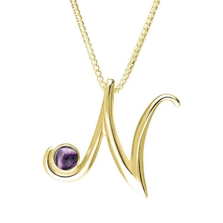 9ct Yellow Gold Blue John Love Letters Initial N Necklace - Yellow Gold