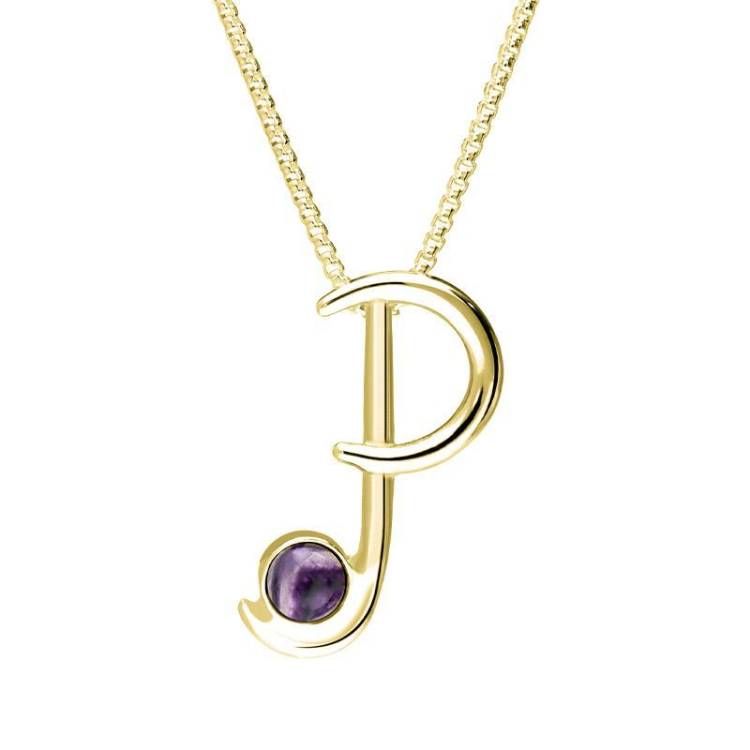 9ct Yellow Gold Blue John Love Letters Initial P Necklace - Yellow Gold