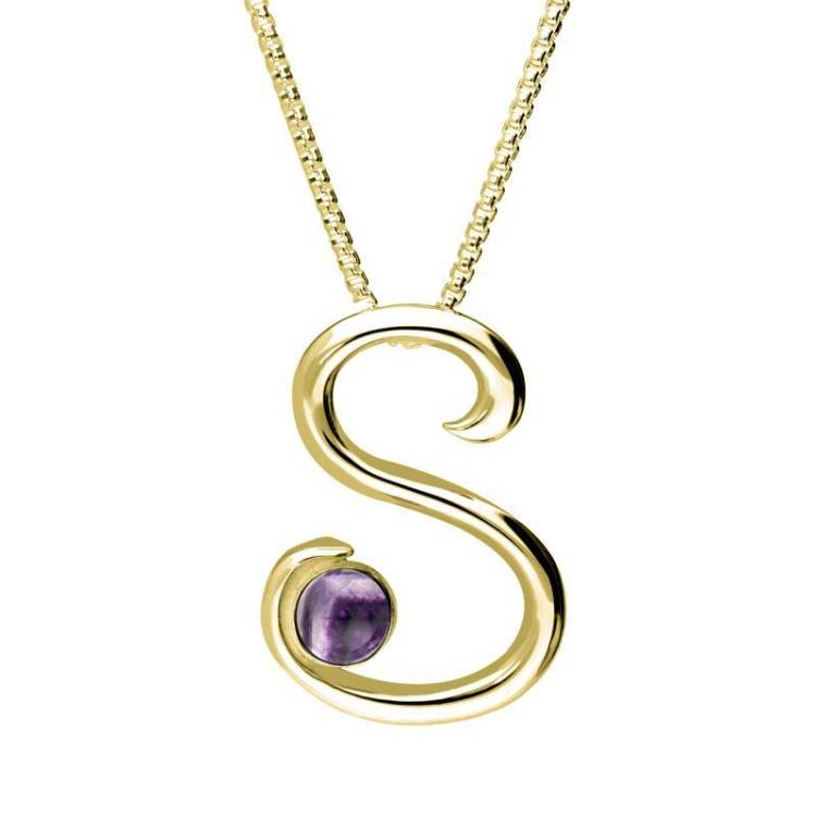 9ct Yellow Gold Blue John Love Letters Initial S Necklace - Yellow Gold