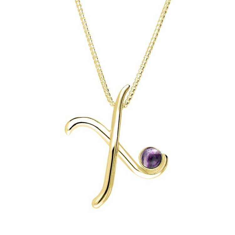 9ct Yellow Gold Blue John Love Letters Initial X Necklace - Yellow Gold