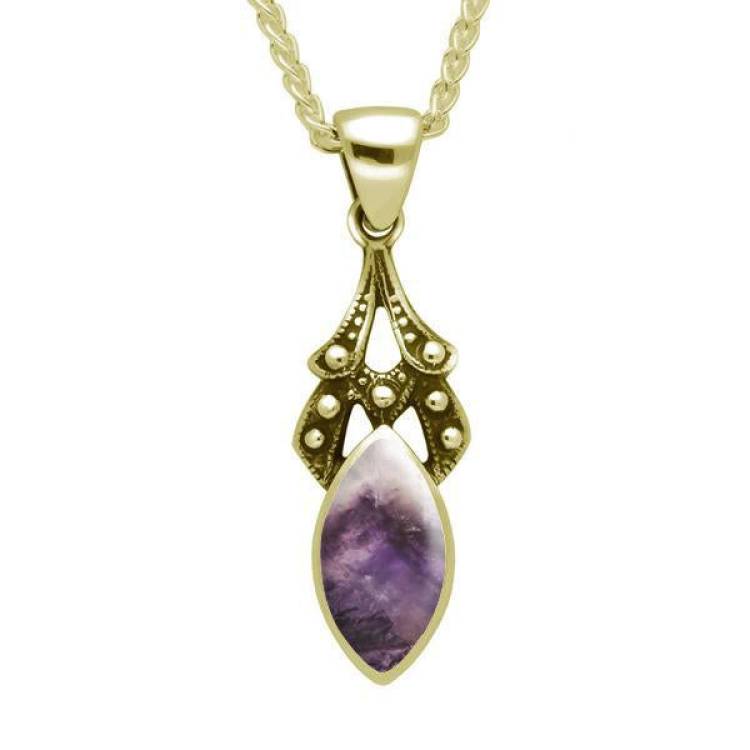 9ct Yellow Gold Blue John Marquise Drop Necklace - Yellow Gold
