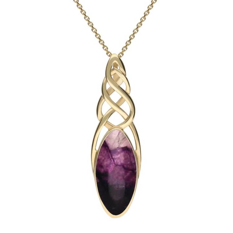 9ct Yellow Gold Blue John Long Marquise Celtic Necklace - Option1 Value Yellow Gold