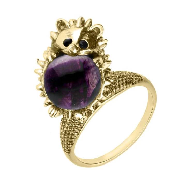 9ct Yellow Gold Blue John Medium Hedgehog Ring - Yellow Gold