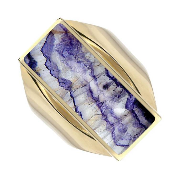 9ct Yellow Gold Blue John Medium Oblong Ring - Yellow Gold