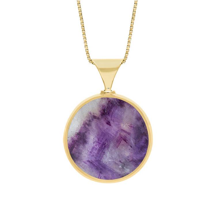 9ct Yellow Gold Blue John Mother of Pearl King's Coronation Hallmark Double Sided Round Necklace