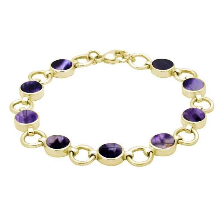 9ct Yellow Gold Blue John Nine Stone Round Ring Bracelet - Yellow Gold