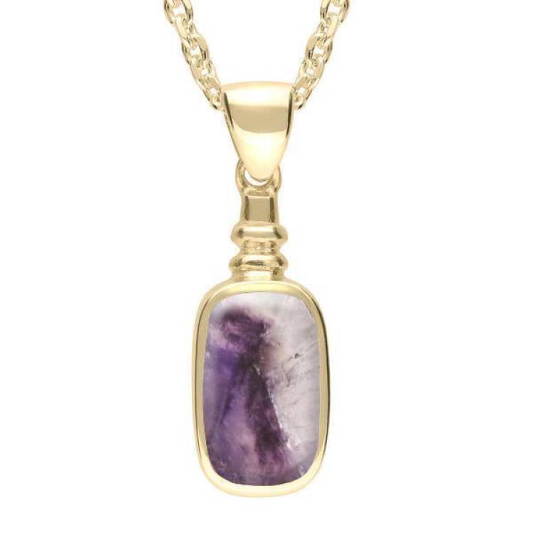 9ct Yellow Gold Blue John Oblong Bottle Top Necklace - Yellow Gold