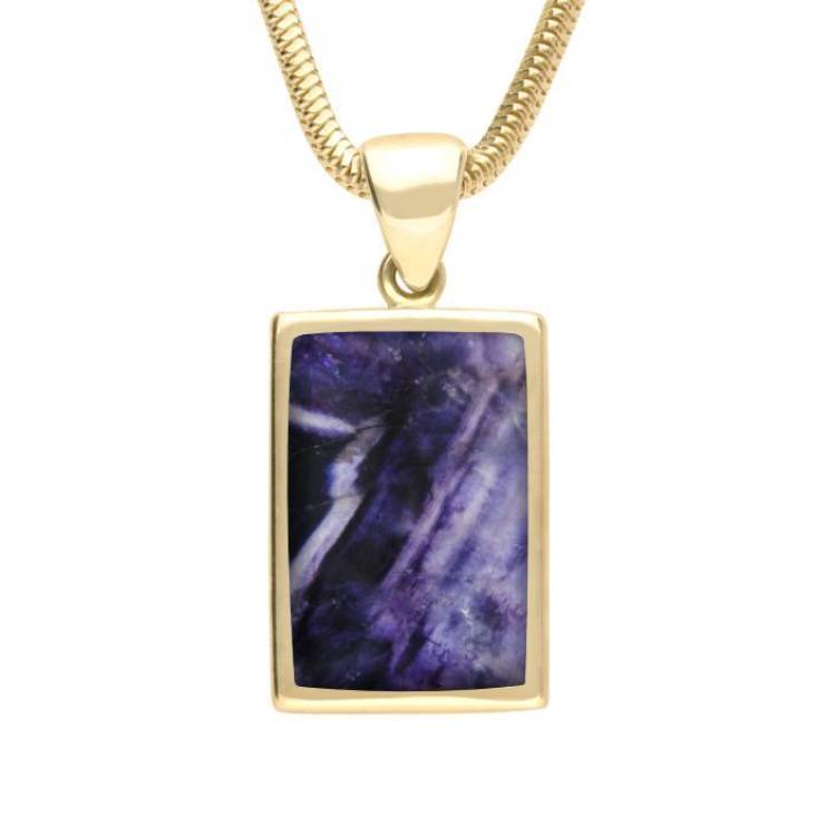 9ct Yellow Gold Blue John Oblong Necklace - Yellow Gold