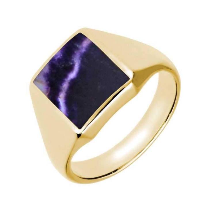 9ct Yellow Gold Blue John Oblong Signet Ring - Yellow Gold