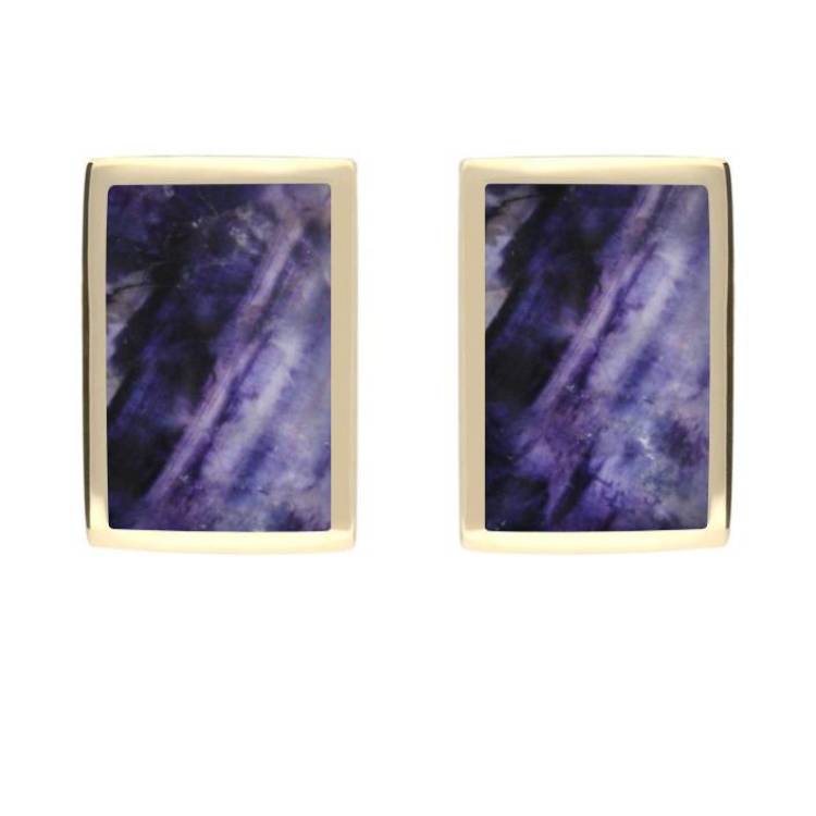 9ct Yellow Gold Blue John Oblong Stud Earrings - Yellow Gold