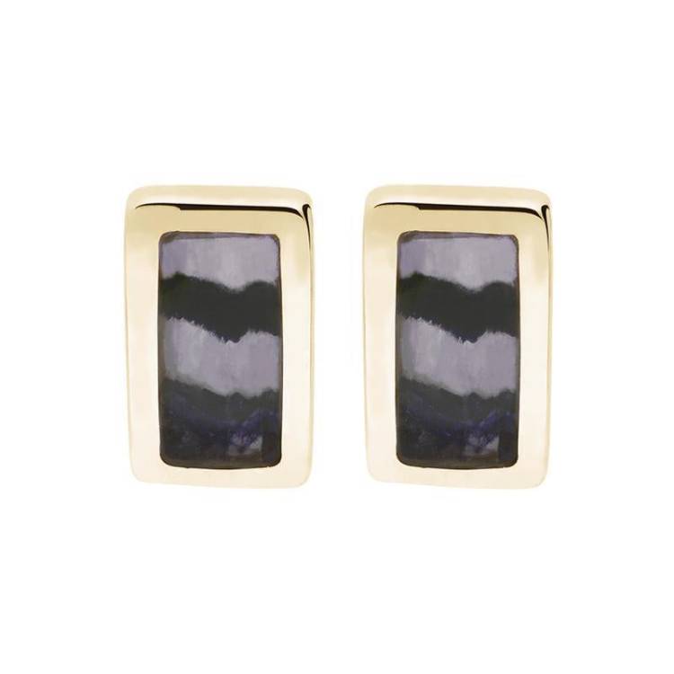 9ct Yellow Gold Blue John Oblong Stud Earrings - Option1 Value Yellow Gold