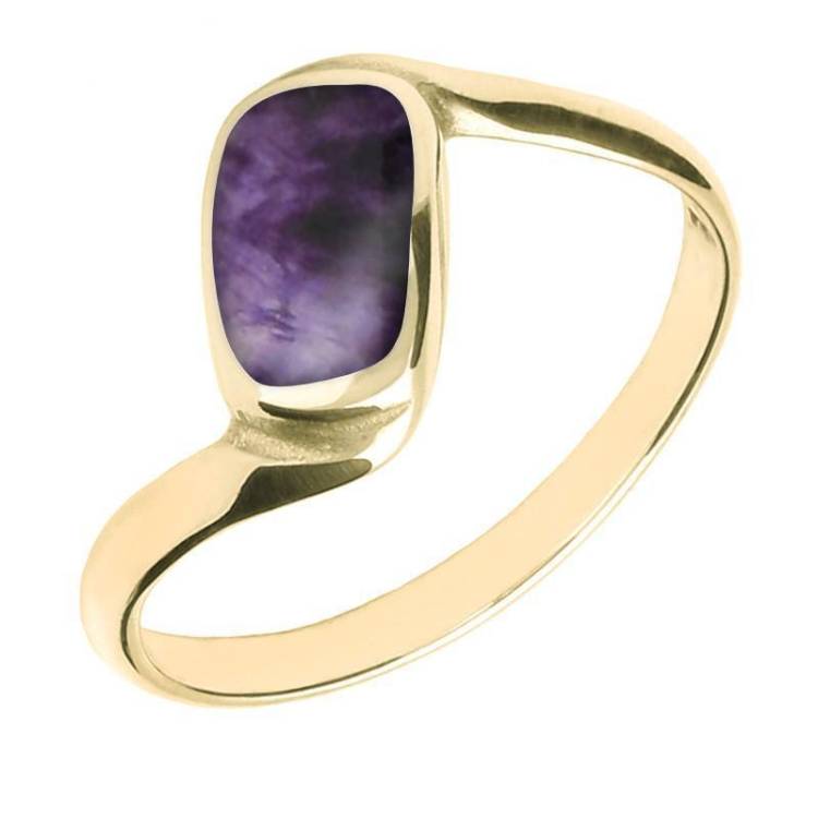 9ct Yellow Gold Blue John Oblong Twist Ring - Yellow Gold