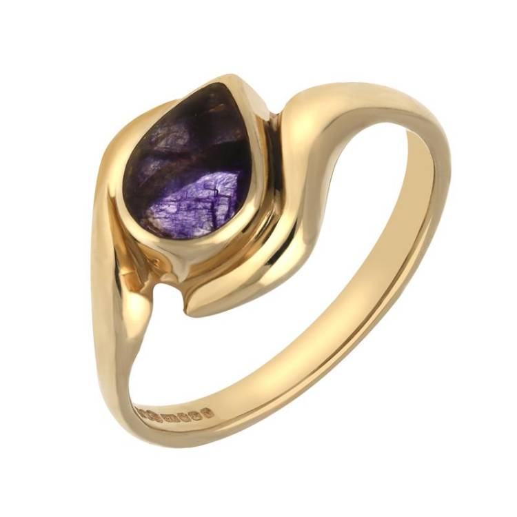 9ct Yellow Gold Blue John Offset Pear Ring - Yellow Gold