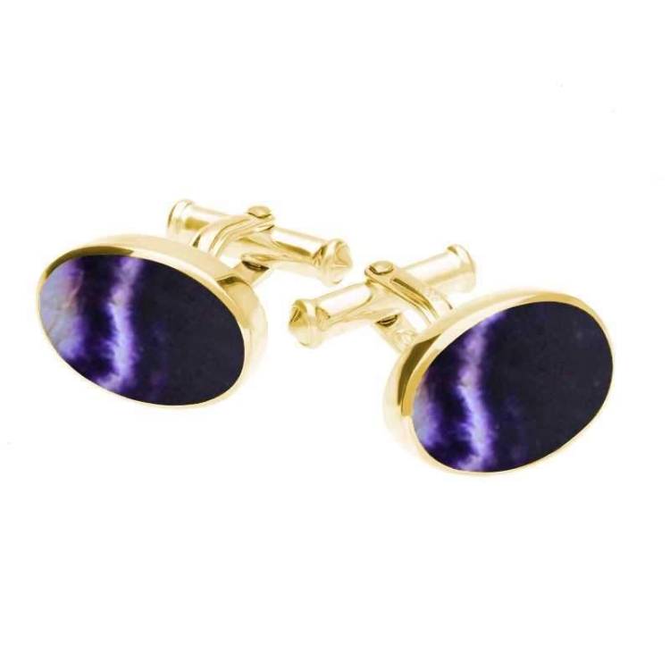9ct Yellow Gold Blue John Oval Cushion Cufflinks - Option1 Value