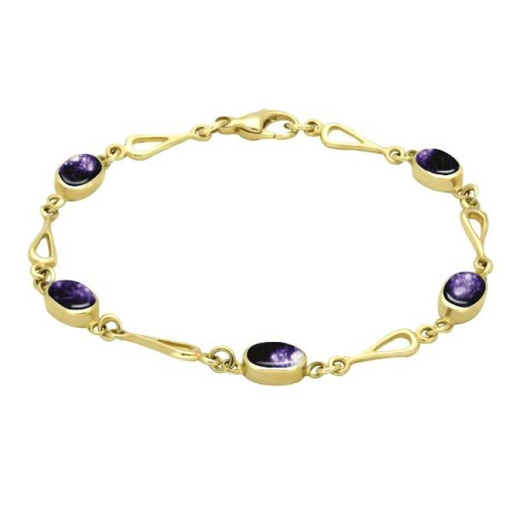 Yellow Gold Blue John Oval Spoon Link Bracelet - 9ct