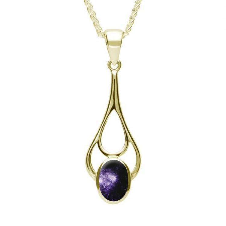9ct Yellow Gold Blue John Oval Spoon Necklace - Yellow Gold