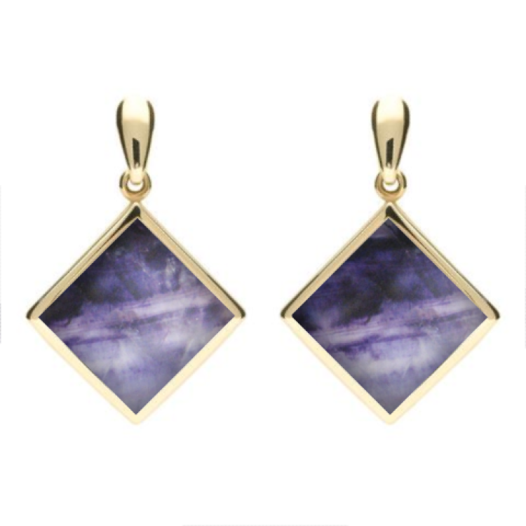 9ct Yellow Gold Blue John Rhombus Drop Earrings - Yellow Gold