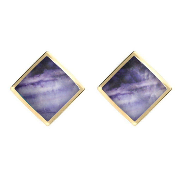 9ct Yellow Gold Blue John Rhombus Earrings - Yellow Gold