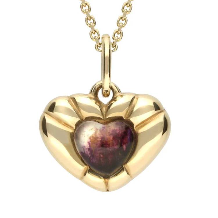 9ct Yellow Gold Blue John Ridged Heart Necklace - Yellow Gold
