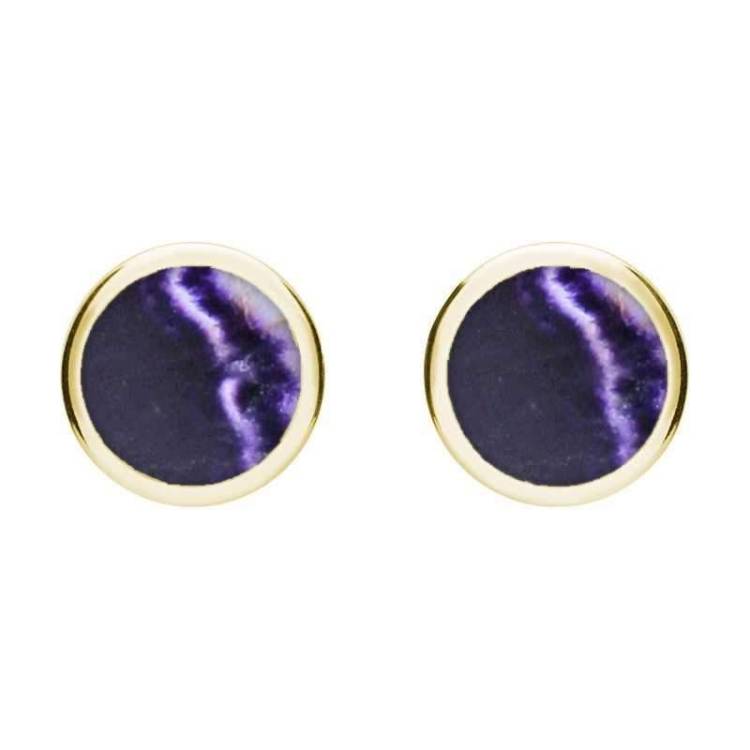 9ct Yellow Gold Blue John 10mm Round Stud Earrings - Yellow Gold