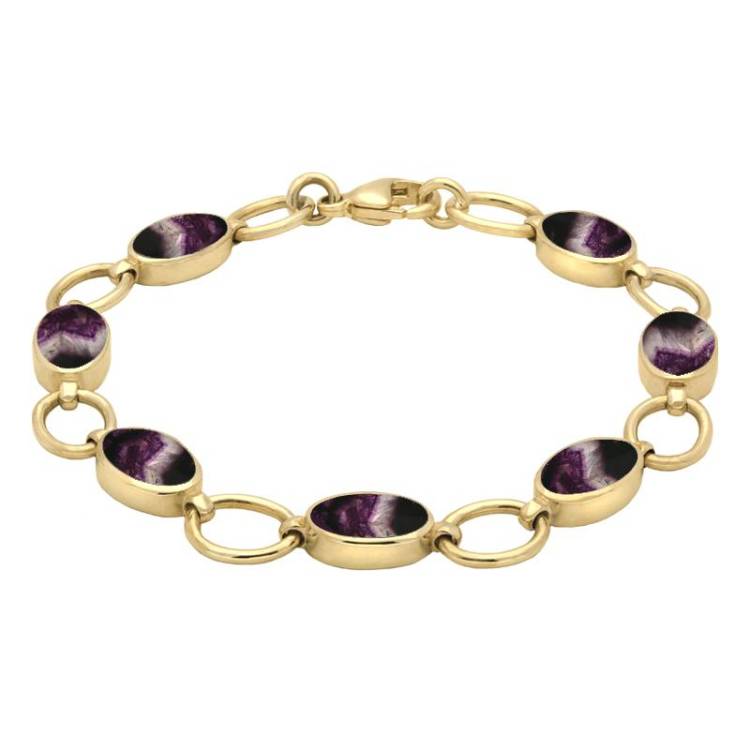 9ct Yellow Gold Blue John Seven Oval Stone Bracelet - Option1 Value Yellow Gold
