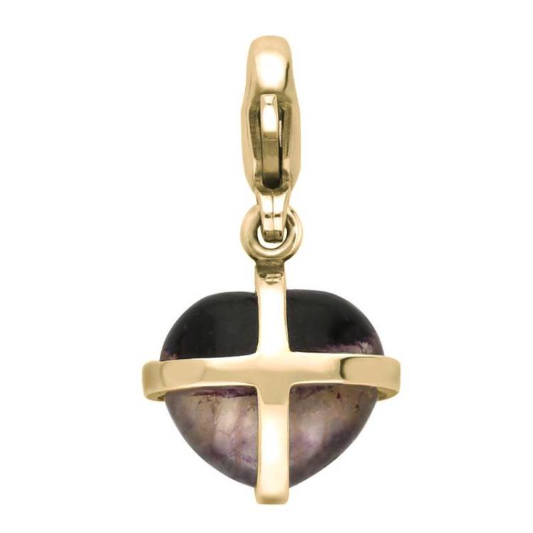 9ct Yellow Gold Blue John Small Cross Heart Charm - Yellow Gold