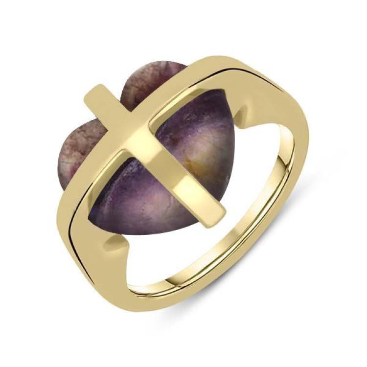 9ct Yellow Gold Blue John Cross Heart Ring - Option1 Value Yellow Gold