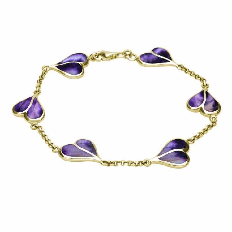 9ct Yellow Gold Blue John Split Heart Bracelet - Yellow Gold