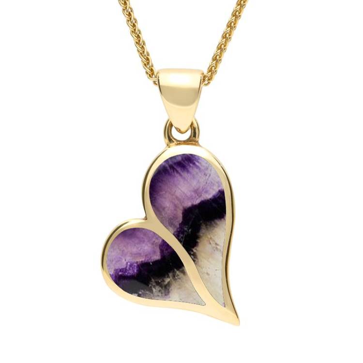 9ct Yellow Gold Blue John Split Heart Necklace - Yellow Gold