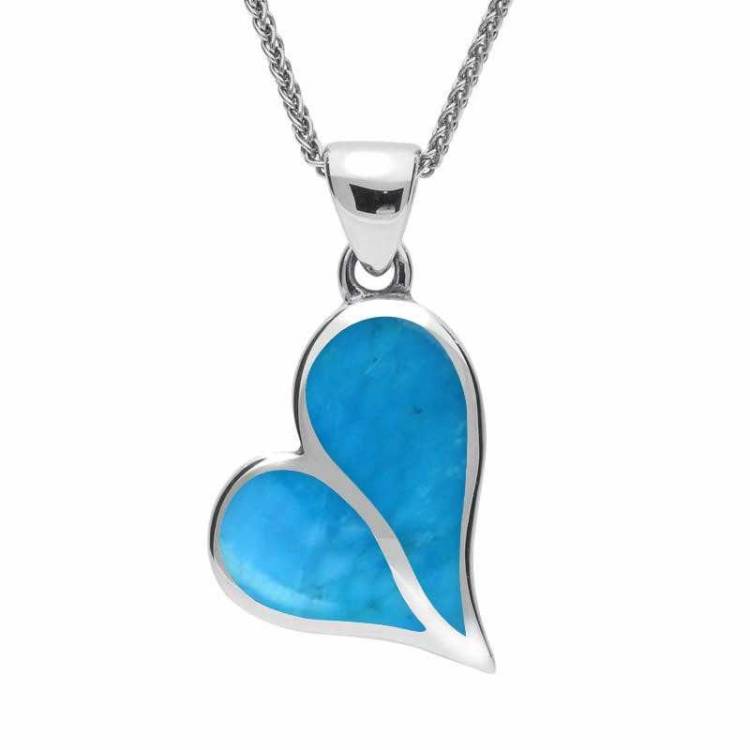 Sterling Silver Turquoise Split Heart Necklace - Silver
