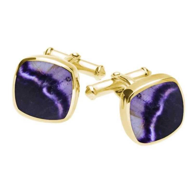 9ct Yellow Gold Blue John Square Cushion Cufflinks - Option1 Value
