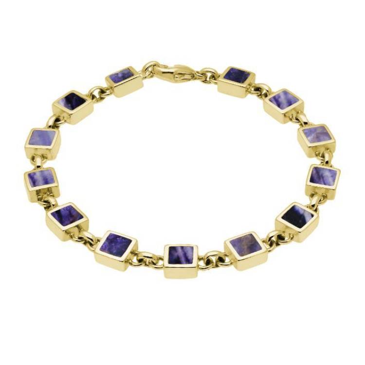 9ct Yellow Gold Blue John Square Stone Bracelet - Option1 Value Yellow Gold