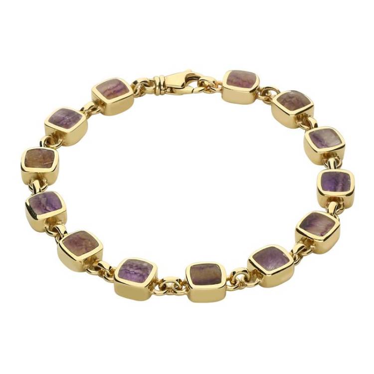 9ct Yellow Gold Blue John Square Cushion Bracelet - Yellow Gold