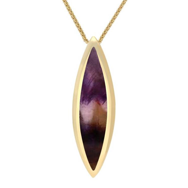 9ct Yellow Gold Blue John Toscana Long Marquise Necklace - Yellow Gold