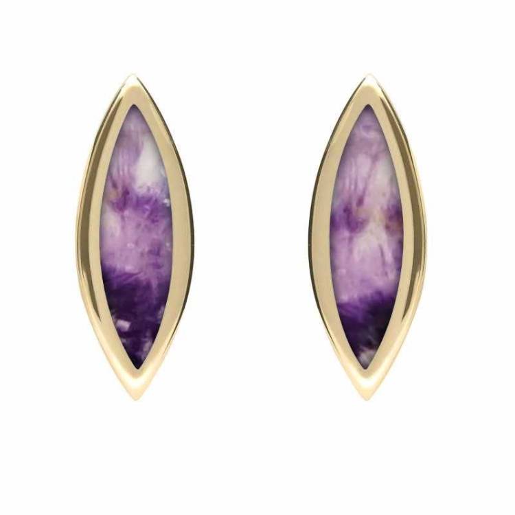 9ct Yellow Gold Blue John Toscana Marquise Stud Earrings - Yellow Gold