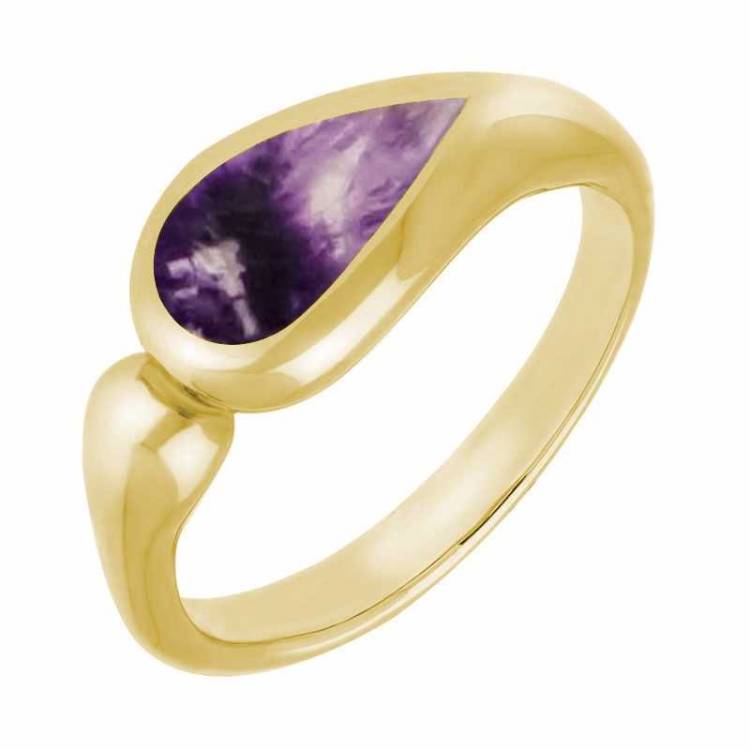 9ct Yellow Gold Blue John Toscana Offset Teardrop Ring - Yellow Gold