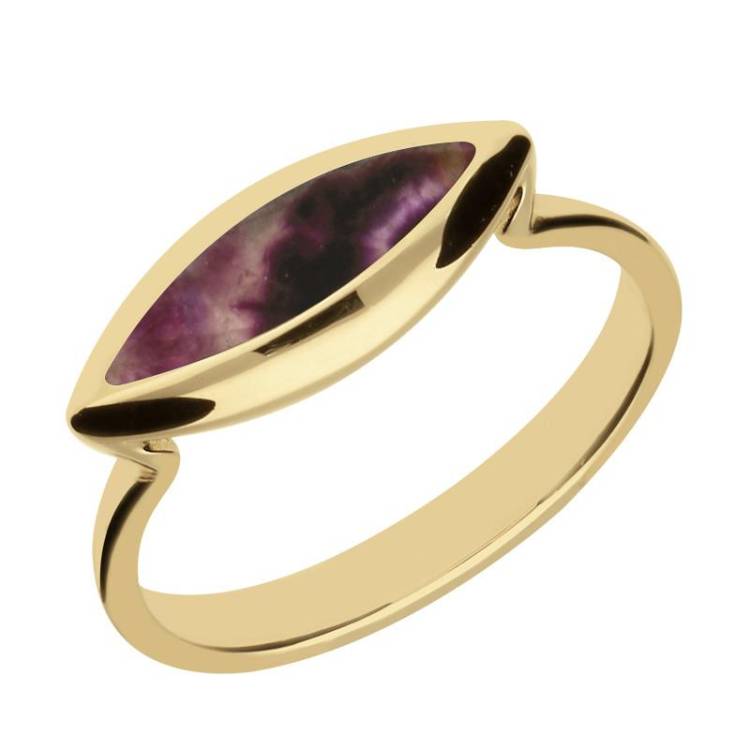 9ct Yellow Gold Blue John Toscana Side Marquise Ring - Yellow Gold