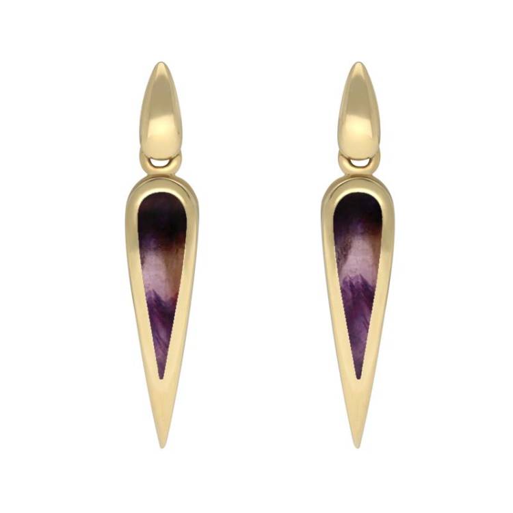 9ct Yellow Gold Blue John Toscana Slim Pear Drop Earrings - Yellow Gold