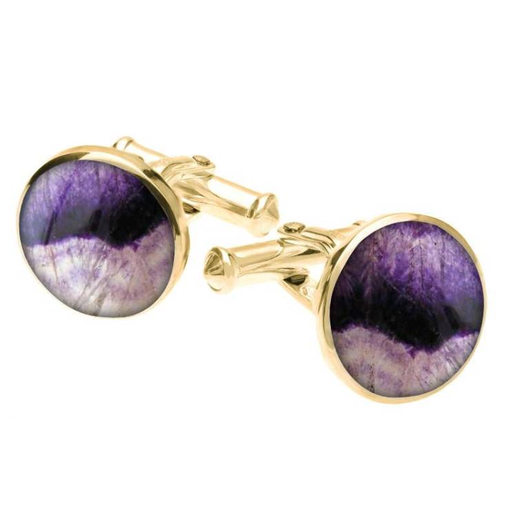 9ct Yellow Gold Blue John Tudor Rose Back Cufflinks - Gold